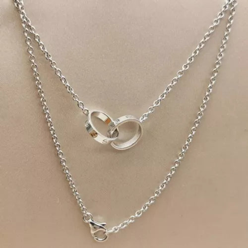 Love Necklace Double Ring, 18K Gold Plated Pendant, Set With Original Box